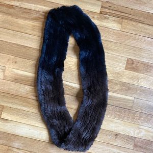 Black and brown ombré genuine rabbit fur infinity scarf